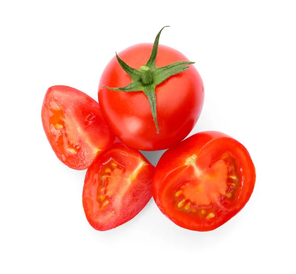 白い背景に新鮮な熟したトマト トップビュー — ストック写真