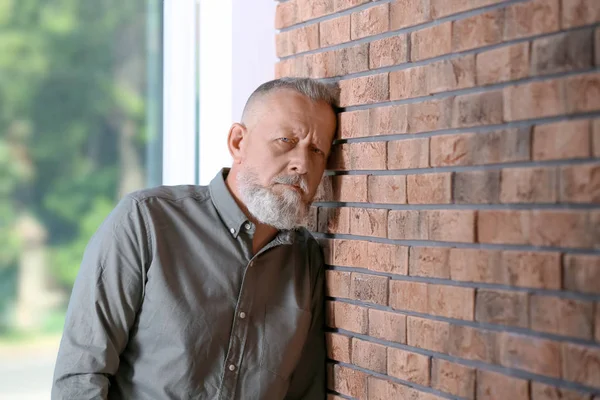 Senior Man State Depression Brick Wall — Stock Photo, Image