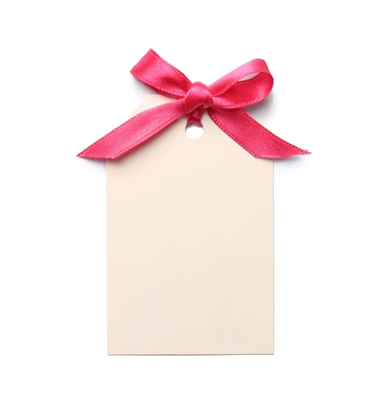 Blank Gift Tag Satin Ribbon White Background Top View Royalty Free Stock Images