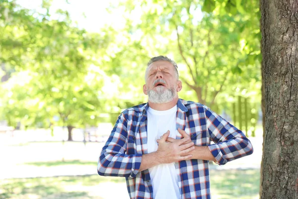 Mature Man Having Heart Attack Park — Stock Photo, Image