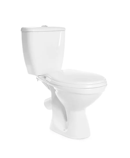 Nya Keramiska Toalettstolen Vit Bakgrund — Stockfoto