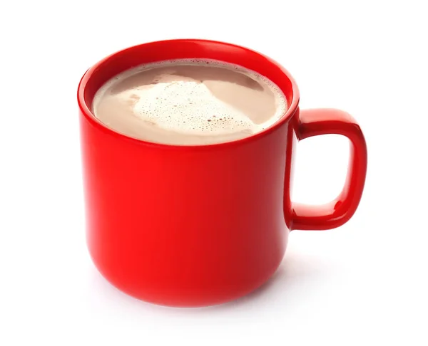 Mug Avec Délicieuse Boisson Cacao Chaud Sur Fond Blanc — Photo