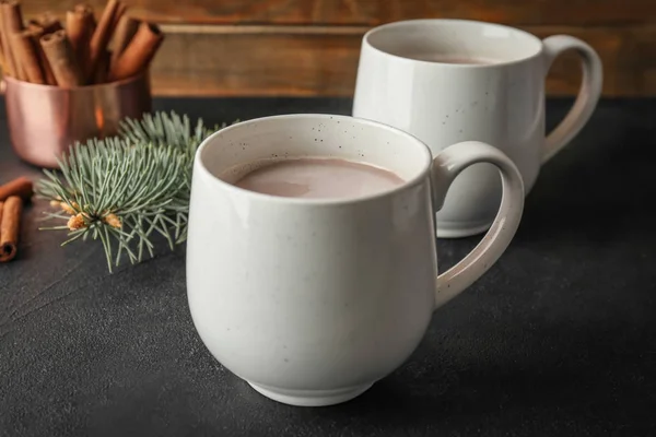 Cups Delicious Hot Cocoa Drink Table — Stock Photo, Image