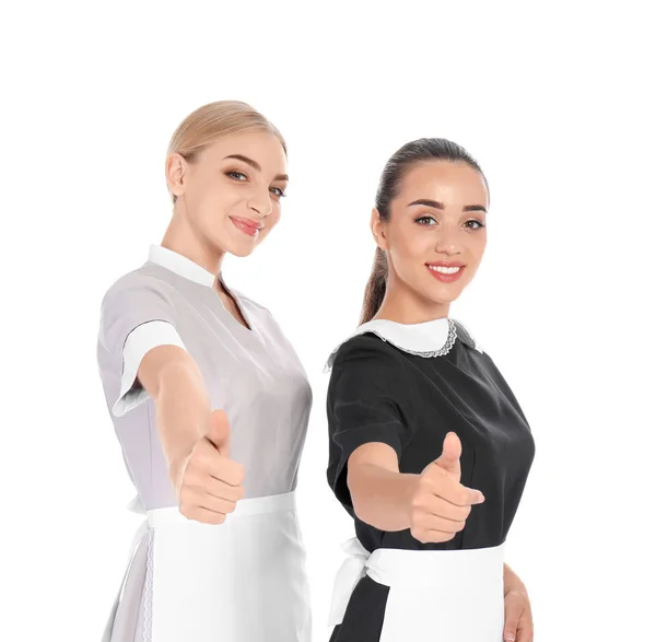 Portrait Jeunes Femmes Chambre Sur Fond Blanc — Photo