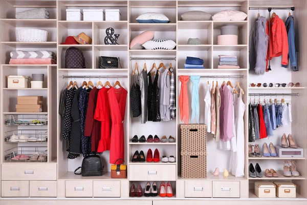 Large Wardrobe Different Clothes Home Stuff Shoes — Stock Photo, Image