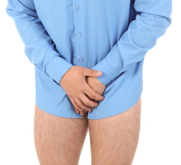 Junger Mann Mit Urologischen Problemen Der Unter Schmerzen Auf Weißem — Stockfoto