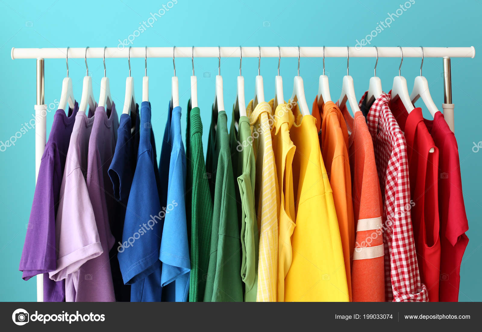 Rack Rainbow Clothes Color Background Stock Photo