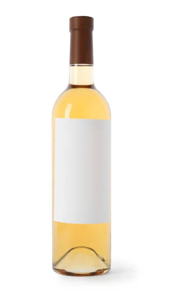 Sebotol Anggur Lezat Dengan Label Kosong Pada Latar Belakang Putih — Stok Foto