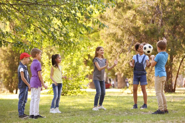 Bonito Crianças Brincando Com Bola Livre Dia Ensolarado — Fotografia de Stock