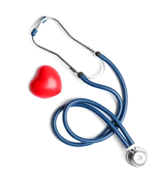 Stethoscope Heart Model Light Background Top View Medical Equipment — Stock Photo, Image