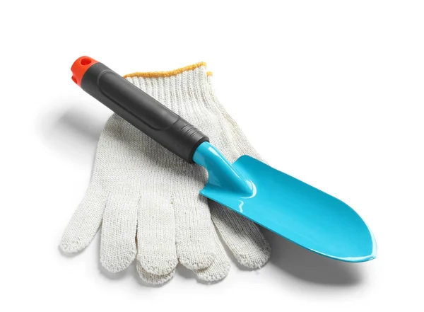 Truelle Neuve Gants Sur Fond Blanc Outils Jardinage Professionnels — Photo