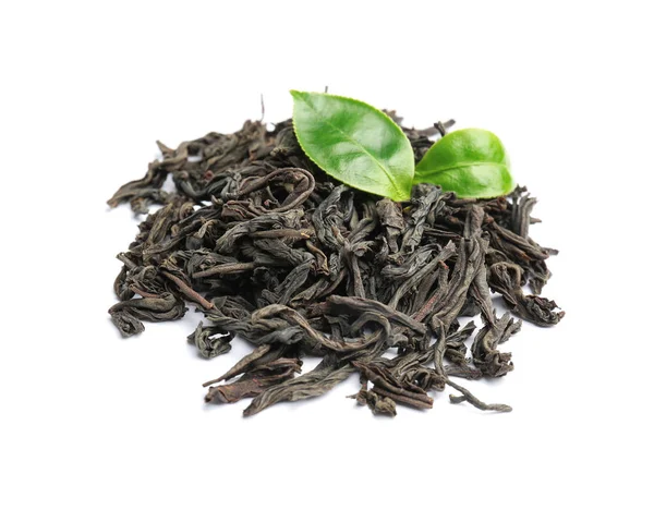 Dry Fresh Tea Leaves White Background — Stock Photo, Image