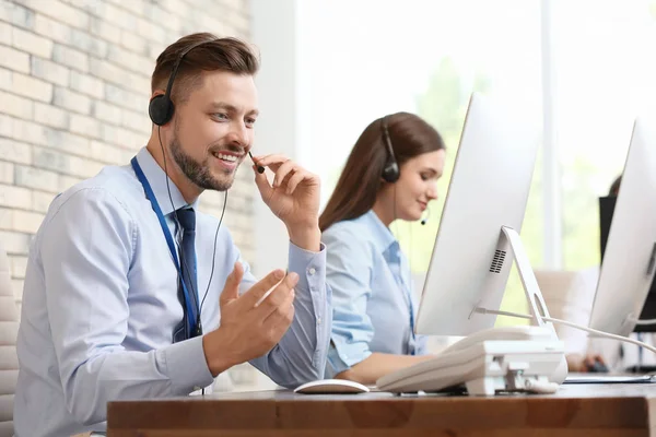 Technical Support Operators Headsets Workplace — Stock Photo, Image