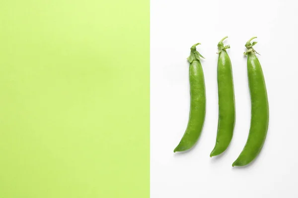 Flat Lay Composition Fresh Peas Color Background — Stock Photo, Image