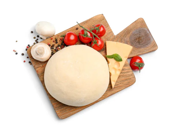 Ingredientes Para Una Sabrosa Pizza Sobre Fondo Blanco Vista Superior —  Fotos de Stock