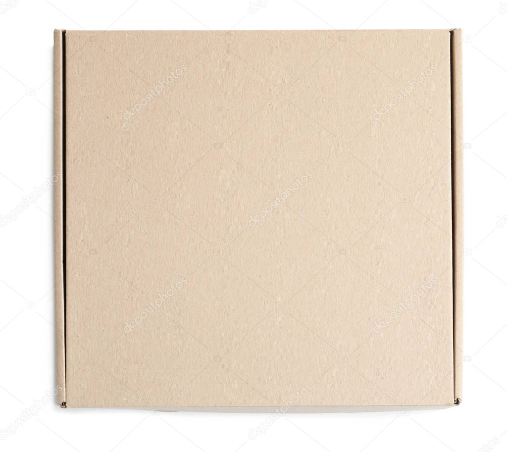 Mockup of cardboard pizza box on white background