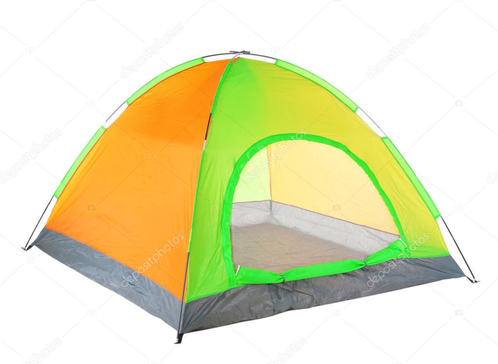 Colorful tourist tent on white background