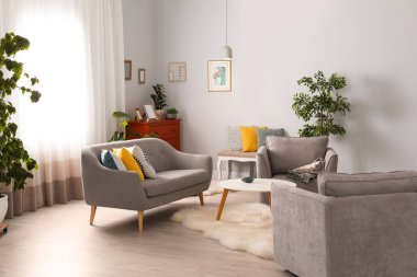 Zarif salon iç rahat kanepe ve koltuklar ile