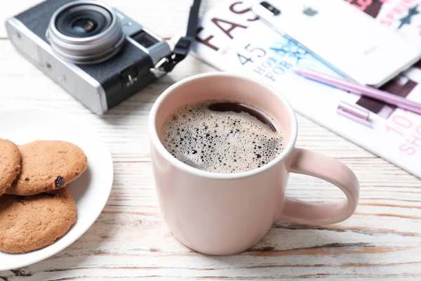 Kop Heerlijke Warme Koffie Tafel — Stockfoto