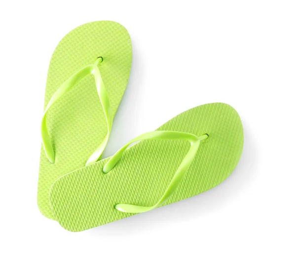 Helle Flip Flops Auf Weißem Hintergrund Strandobjekt — Stockfoto