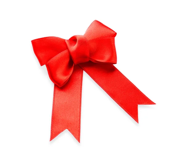 Red Ribbon Bow Vit Bakgrund Ovanifrån — Stockfoto