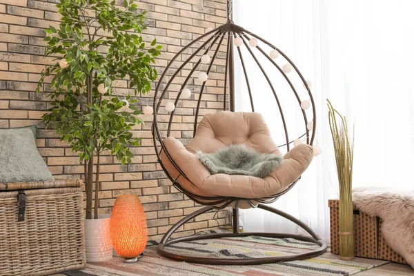 Comfortable Hanging Chair Modern Living Room Interior — Stock Photo, Image