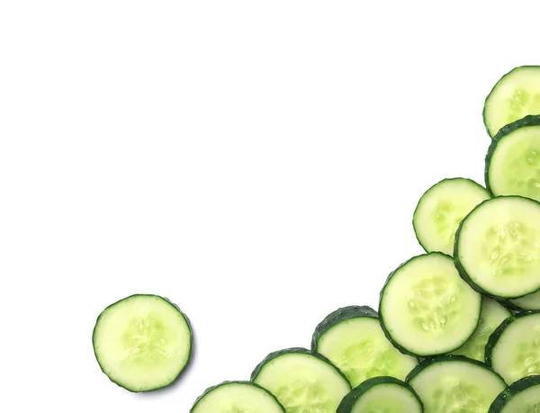 Slices Cucumbers White Background Top View — Stock Photo, Image