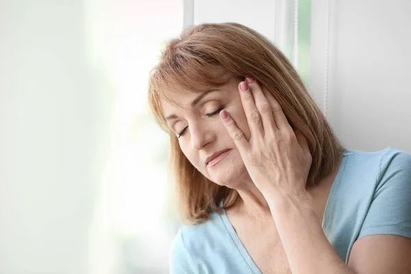Senior Woman Suffering Depression Window — Stock Photo, Image