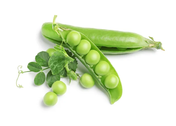 Вкусный Свежий Зеленый Горох Белом Фоне — стоковое фото