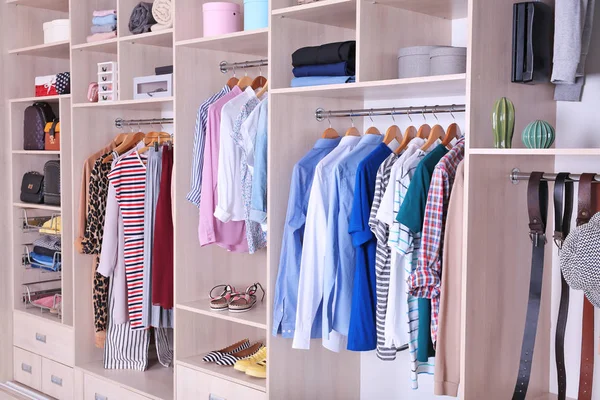 Large Wardrobe Different Clothes Shoes — Stock Photo, Image