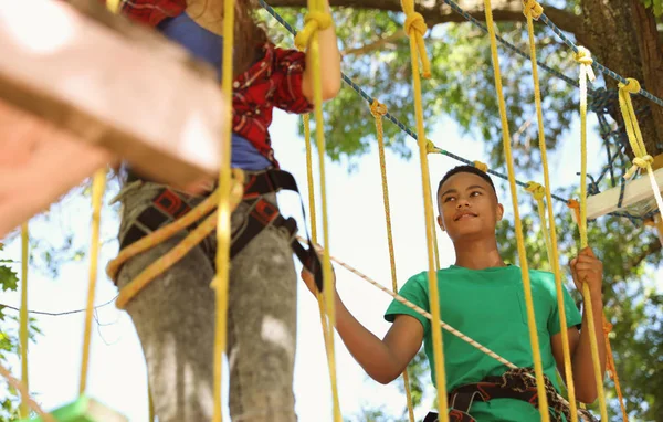 Niños Escalando Parque Aventuras Campamento Verano — Foto de Stock