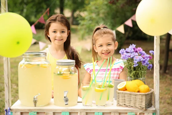 Little Girls Lemonade Stand Park — Stock Photo, Image