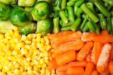 Dondurulmuş sebze karışımı olarak arka plan, üstten görünüm