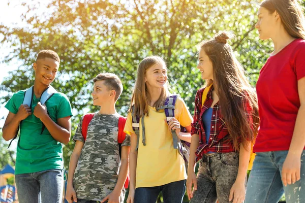 Grupo Niños Aire Libre Día Soleado Campamento Verano —  Fotos de Stock