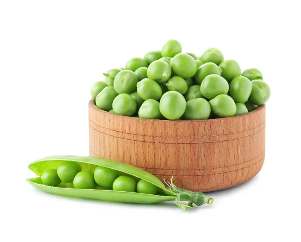 Cuenco Con Guisantes Verdes Sobre Fondo Blanco — Foto de Stock