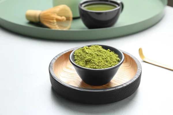 Schaal Met Gepoederde Matcha Thee Tafel — Stockfoto