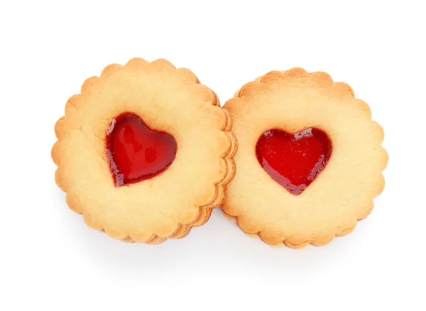 Traditional Christmas Linzer Cookies Sweet Jam White Background — Stock Photo, Image