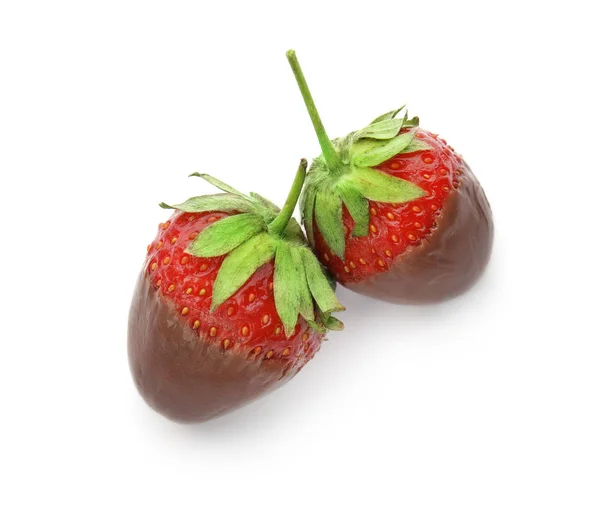 Délicieuses Fraises Recouvertes Chocolat Sur Fond Blanc — Photo