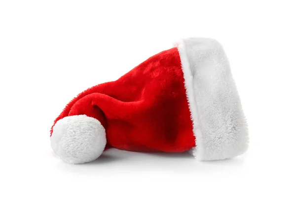 Rode Kerstman Hoed Witte Achtergrond — Stockfoto