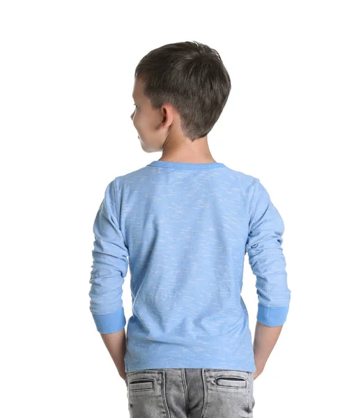 Little Boy Long Sleeve Shirt White Background Mock Design — Stock Photo, Image