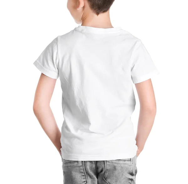 Liten Pojke Shirt Vit Bakgrund Mock För Design — Stockfoto