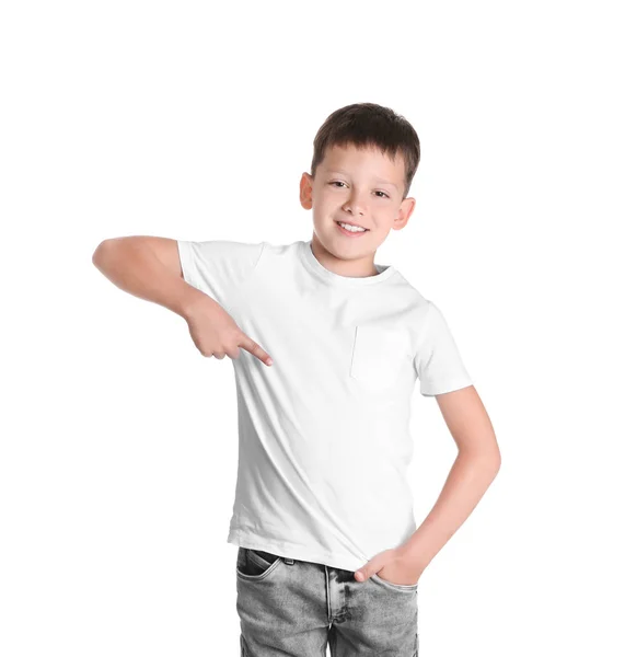 Kleiner Junge Shirt Auf Weißem Hintergrund Design Attrappe — Stockfoto