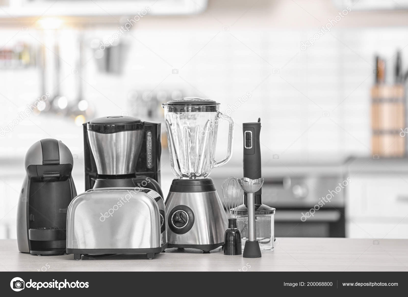 Different Modern Kitchen Appliances Table Indoors Interior Element