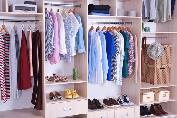 Large Wardrobe Different Clothes Shoes — Stock Photo, Image