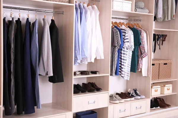 Large Wardrobe Different Clothes Shoes — Stock Photo, Image