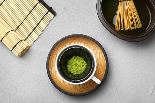 Flat Leg Samenstelling Met Matcha Thee Tafel — Stockfoto