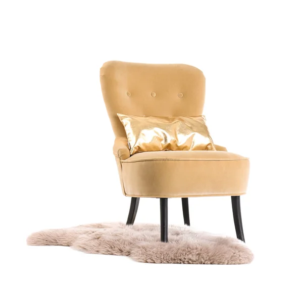 Comfortable Armchair Pillow White Background Interior Element — Stock Photo, Image