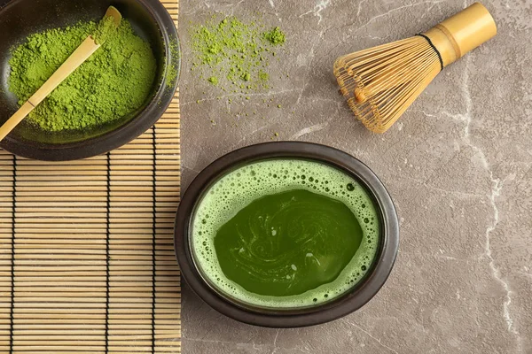 Flat Leg Samenstelling Met Matcha Thee Tafel — Stockfoto