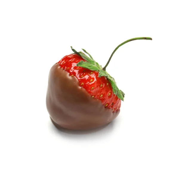 Delicioso Chocolate Coberto Morango Fundo Branco — Fotografia de Stock