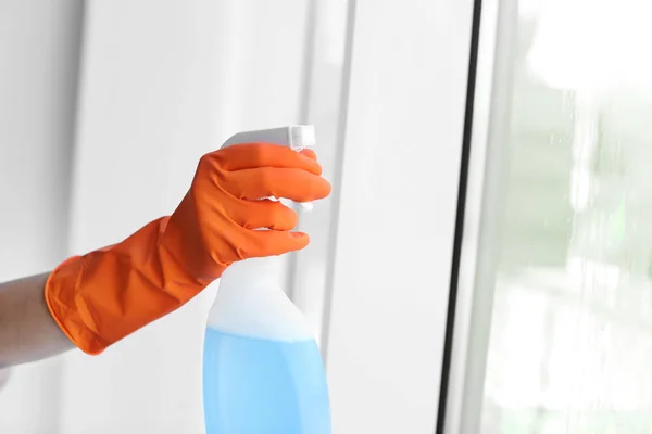 Temiz Çamaşır Pencere Cam Deterjan Kapalı Closeup Ile — Stok fotoğraf